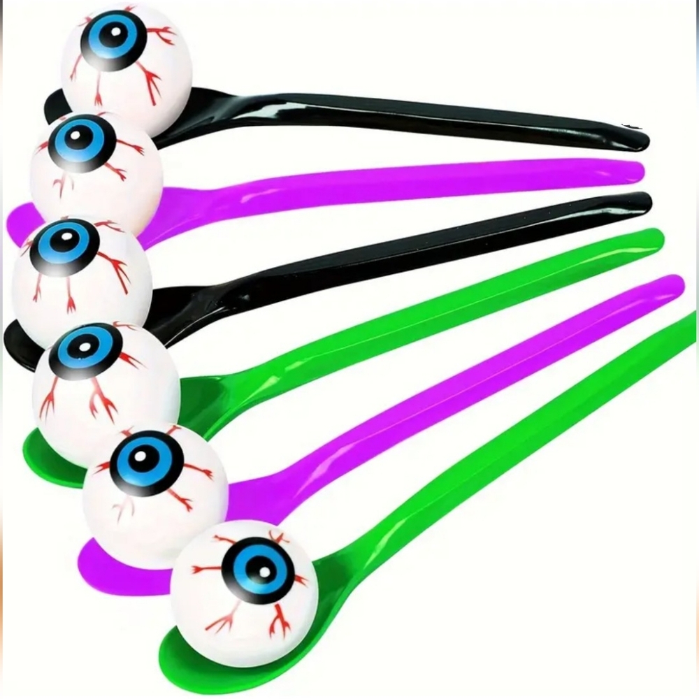 6 pack Halloween Eyeball Sppon Relay Game Set